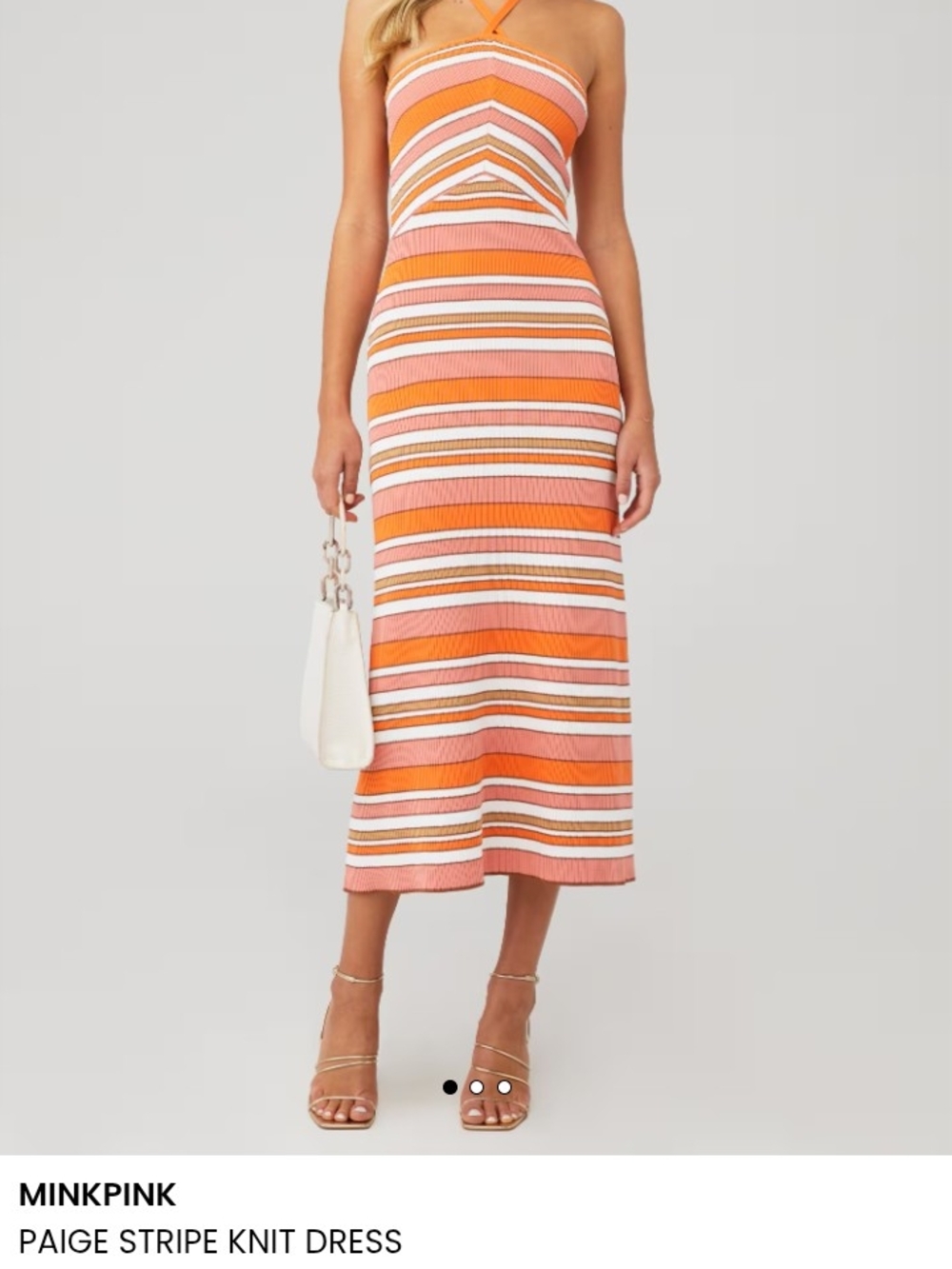 MINKPINK Orange, Pink & White Striped Paige Knit Midi Dress